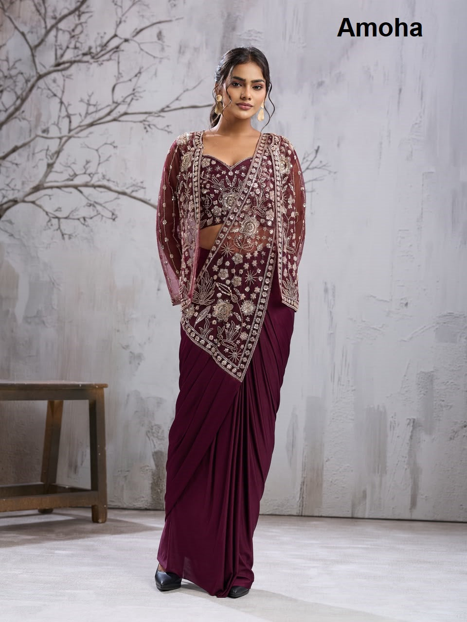 Design 102444 Amoha Imported Ready To Wear Saree Wholesale