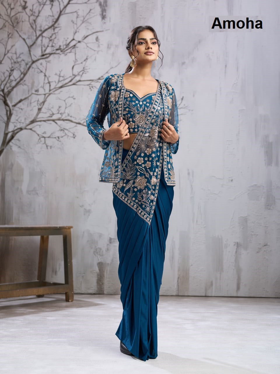Design 102444 Amoha Imported Ready To Wear Saree Wholesale