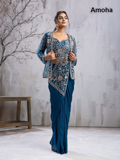 Design 102444 Amoha Imported Ready To Wear Saree Wholesale
