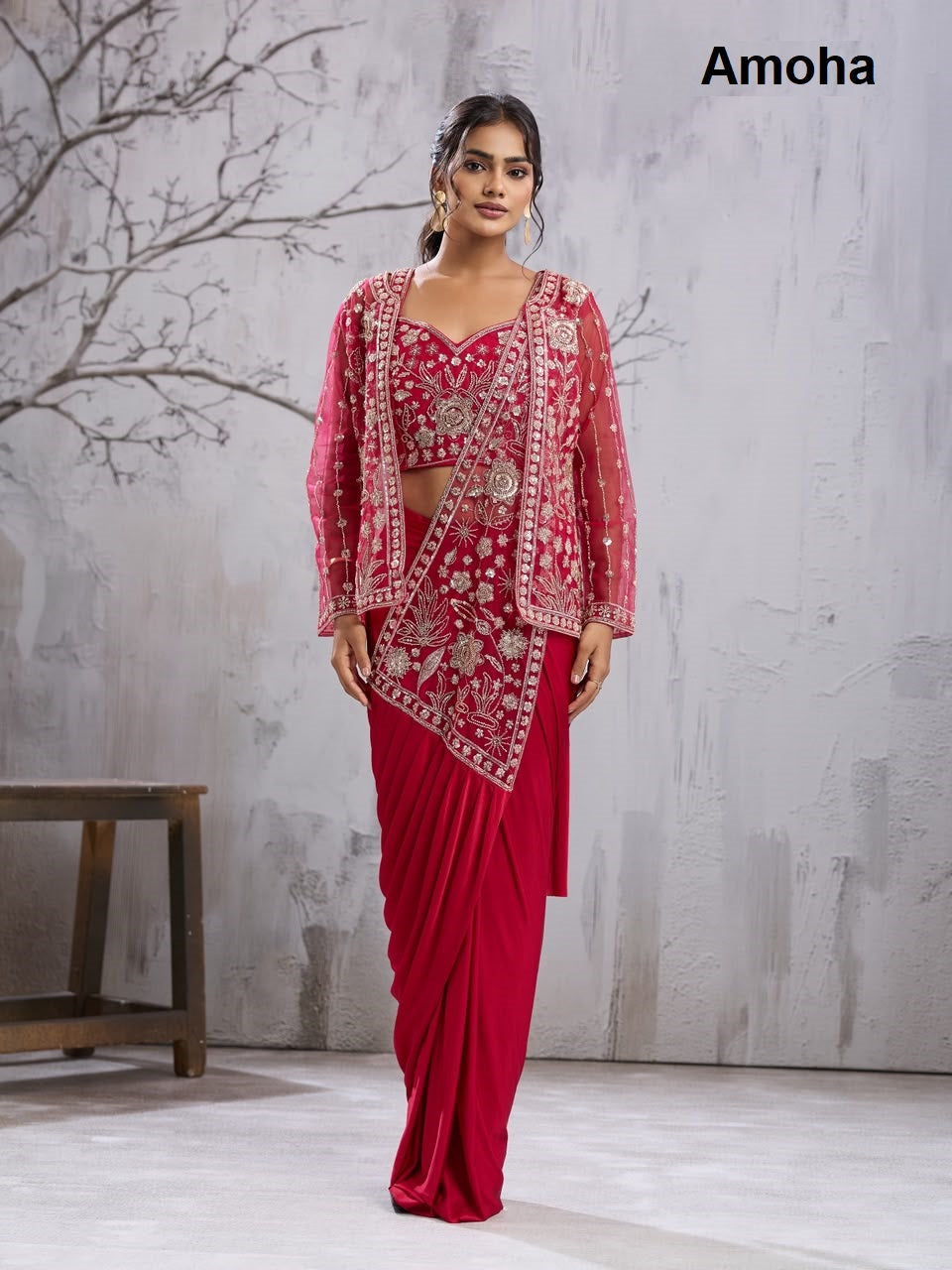 Design 102444 Amoha Imported Ready To Wear Saree Wholesale