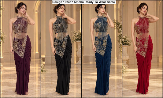 Design 102457 Amoha Imported Lycra Ready To Wear Saree Manufacturer