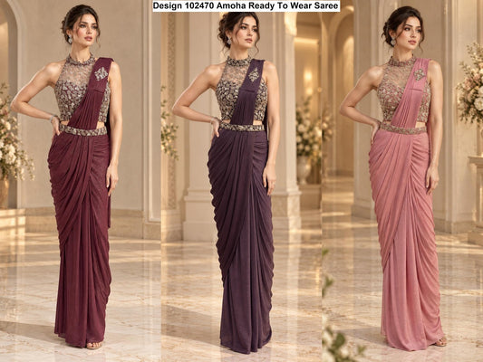 Design 102470 Amoha Imported Lycra Ready To Wear Saree Wholesaler Gujarat