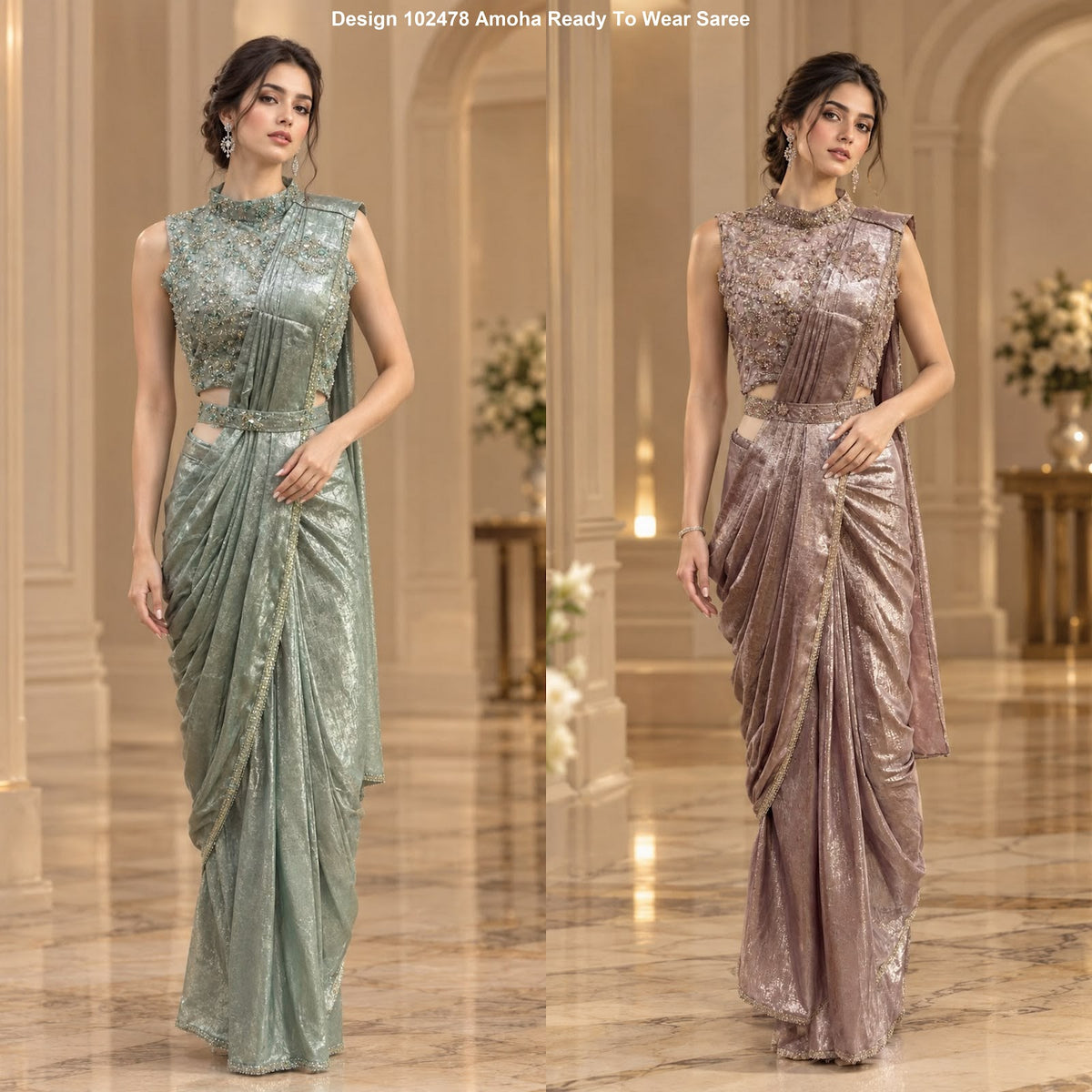 Design 102478 Amoha Imported Ready To Wear Saree Wholesale Rate