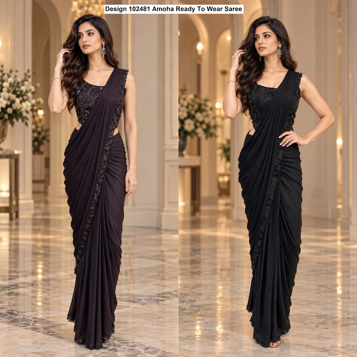 Design 102481 Amoha Imported Lycra Ready To Wear Saree Wholesaler Ahmedabad