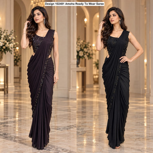 Design 102481 Amoha Imported Lycra Ready To Wear Saree Wholesaler Ahmedabad
