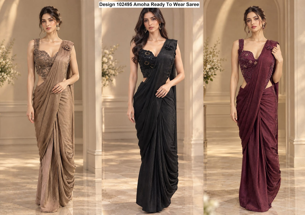 Design 102495 Amoha Imported Ready To Wear Saree Wholesale Price