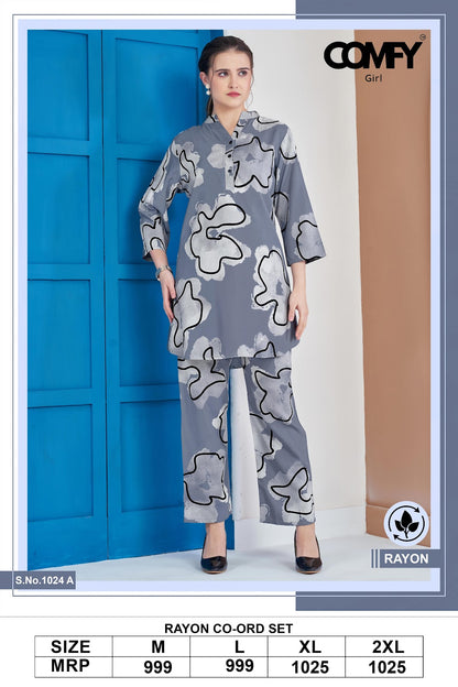 Design 1024 Comfy Rayon Co Ord Set Wholesaler Gujarat