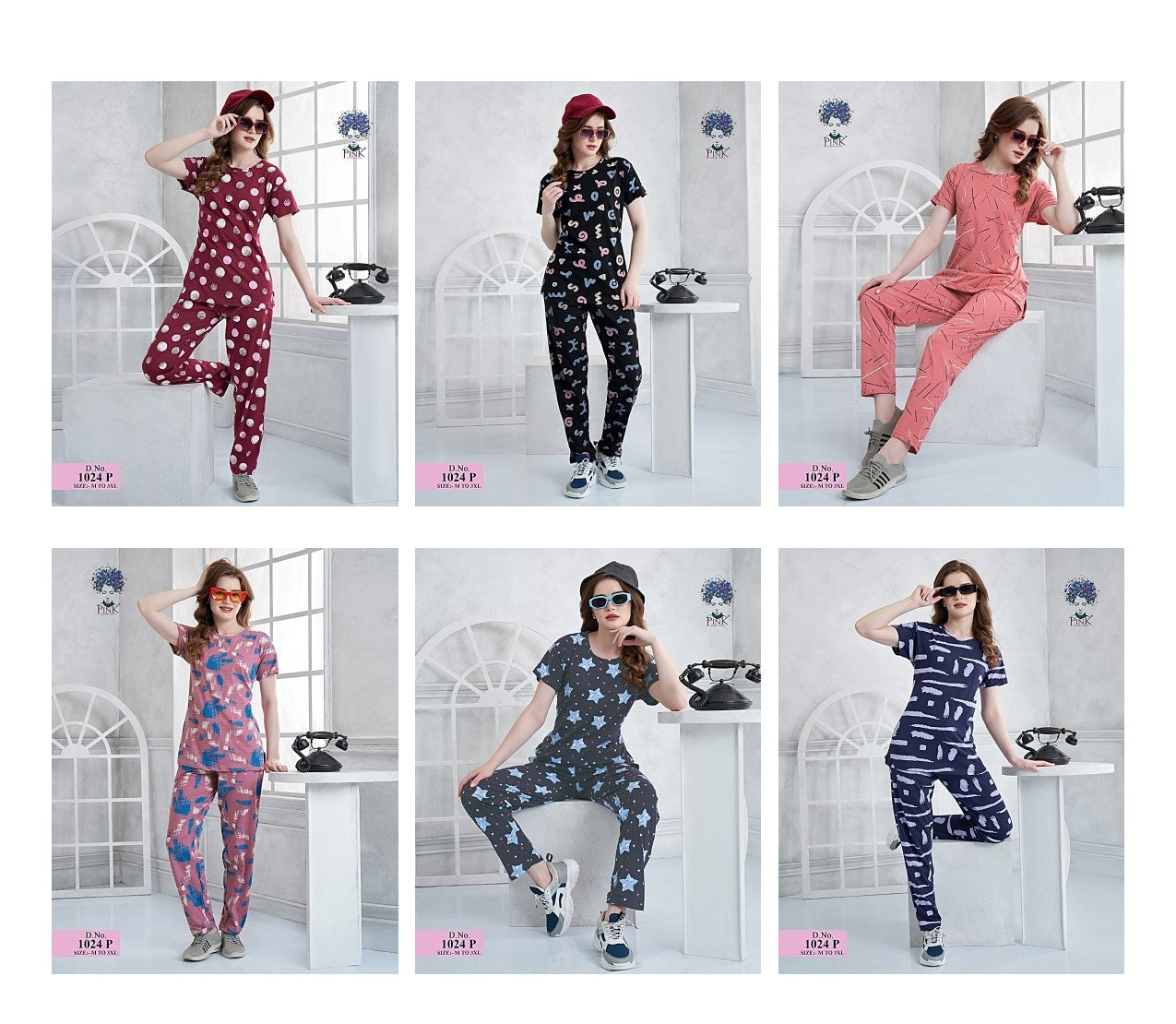 Design 1024 P Pink Hosiery Pyjama Night Suits Supplier Gujarat