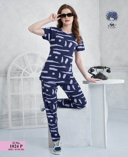 Design 1024 P Pink Hosiery Pyjama Night Suits Supplier Gujarat