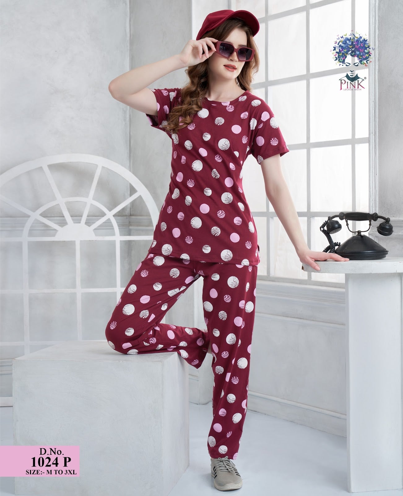 Design 1024 P Pink Hosiery Pyjama Night Suits Supplier Gujarat