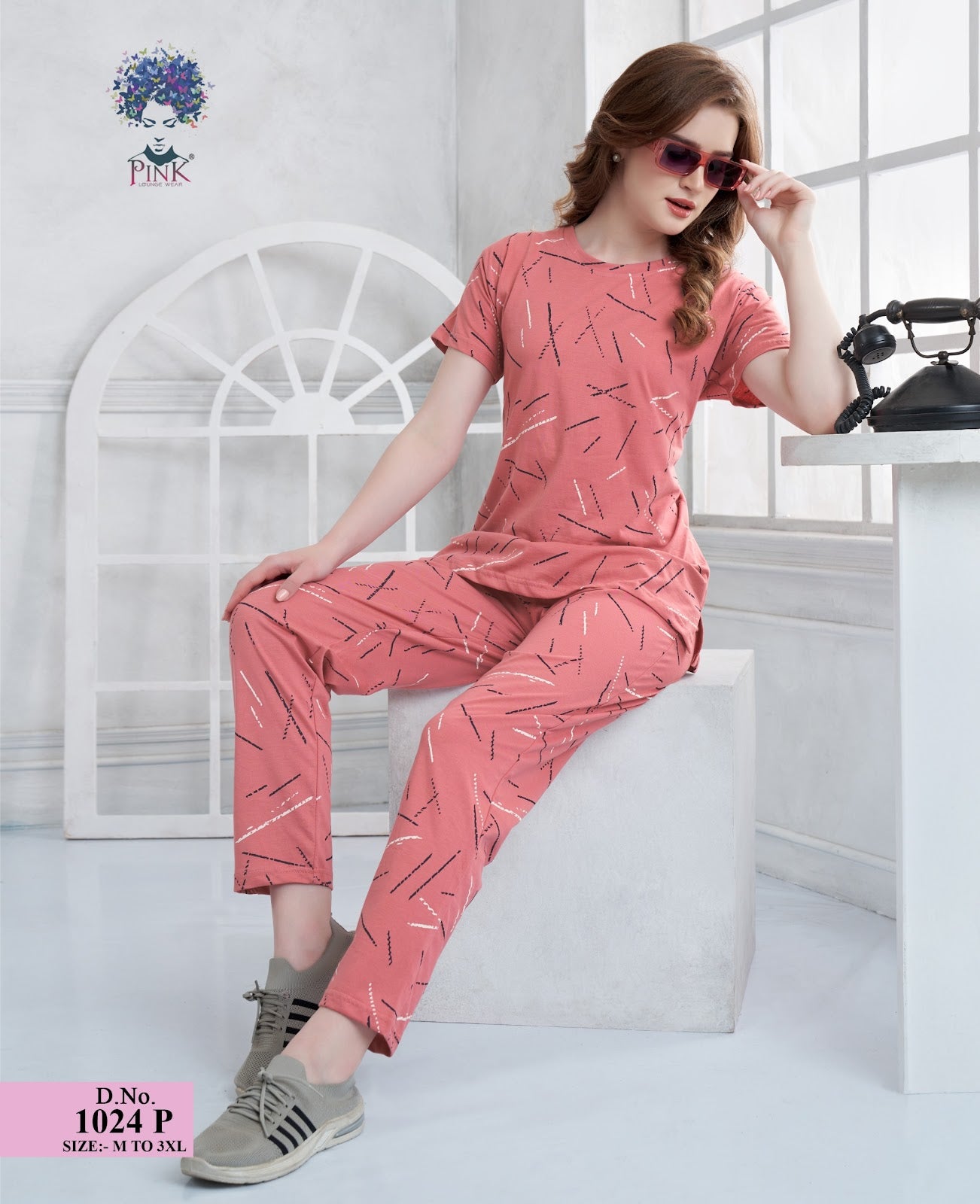 Design 1024 P Pink Hosiery Pyjama Night Suits Supplier Gujarat