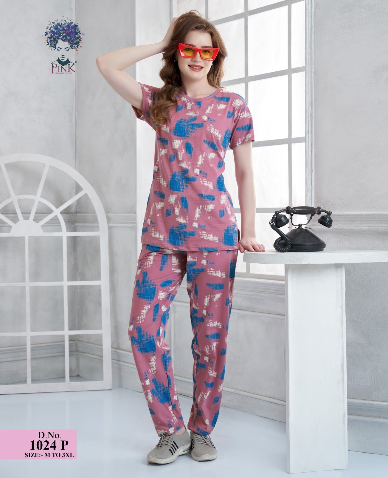 Design 1024 P Pink Hosiery Pyjama Night Suits Supplier Gujarat