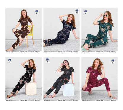 Design 1024 Q Pink Tie Dye Pyjama Night Suits Exporter India