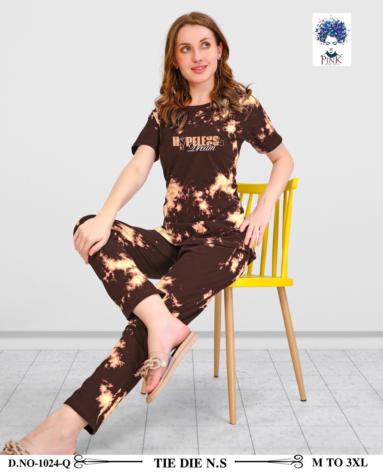 Design 1024 Q Pink Tie Dye Pyjama Night Suits Exporter India