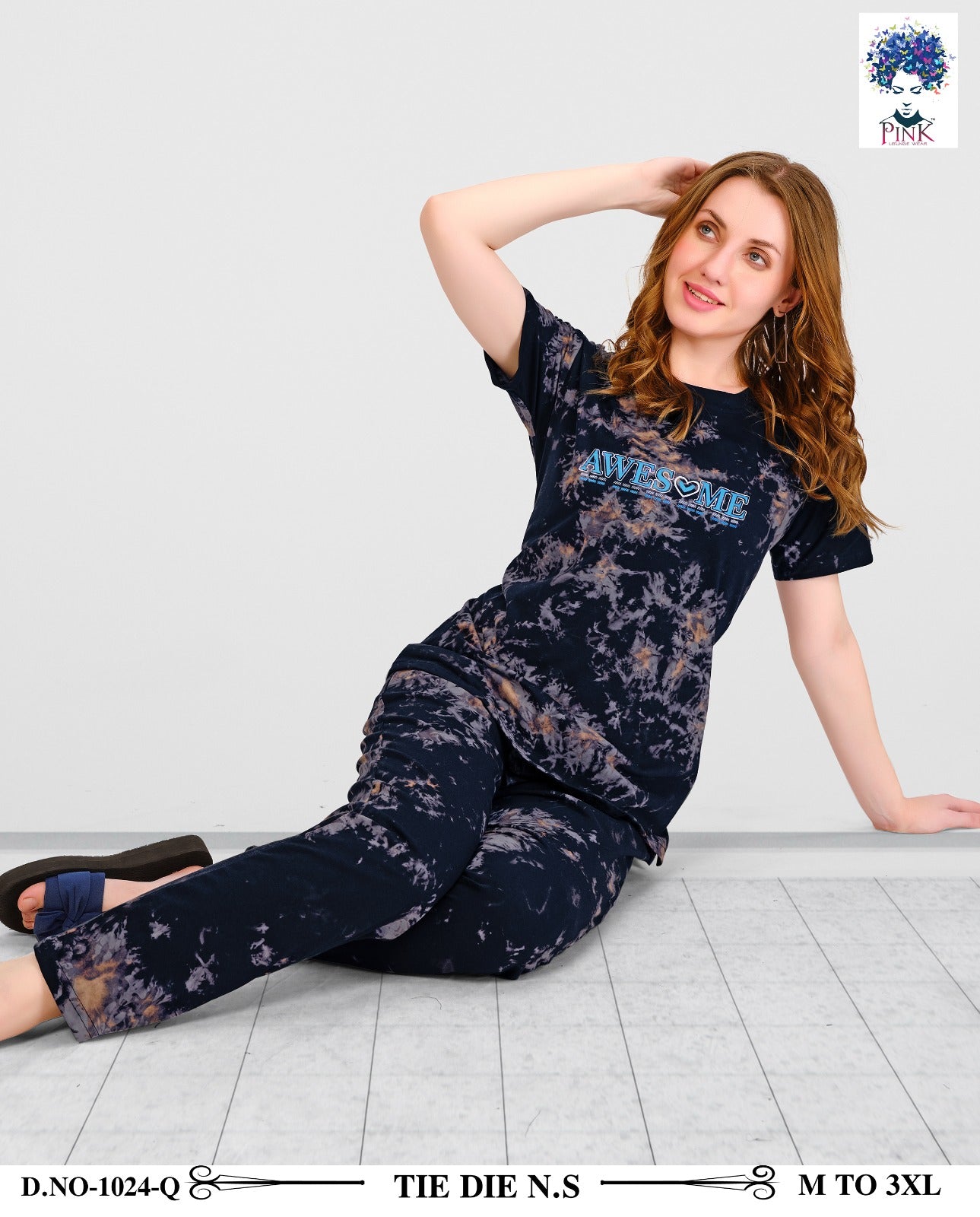 Design 1024 Q Pink Tie Dye Pyjama Night Suits Exporter India