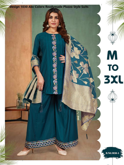 Design 1030 Abc Colorx Two Tone Readymade Plazzo Style Suits Wholesale Price