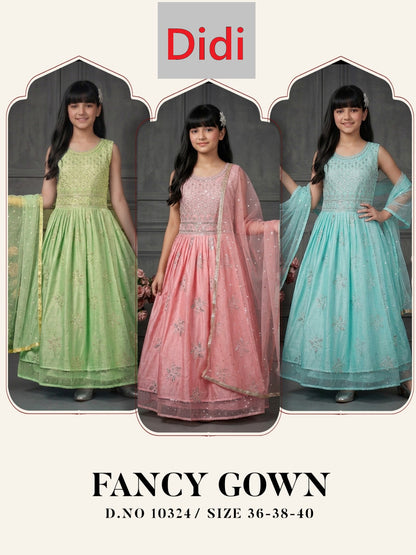 Design 10324 Didi Chanderi Silk Girls Gown Dupatta Set Exporter India