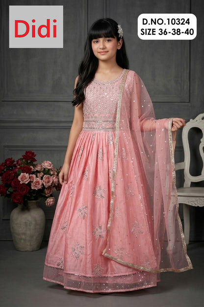 Design 10324 Didi Chanderi Silk Girls Gown Dupatta Set Exporter India