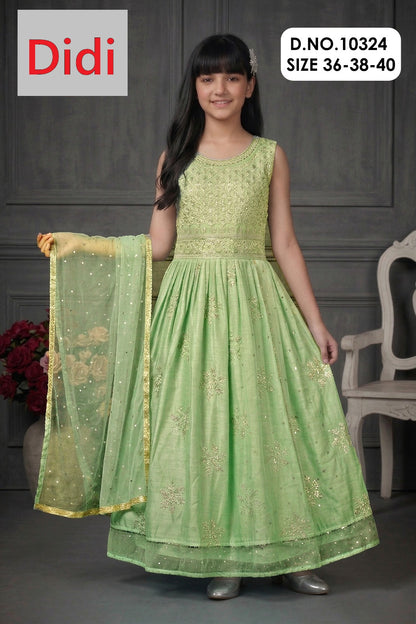 Design 10324 Didi Chanderi Silk Girls Gown Dupatta Set Exporter India