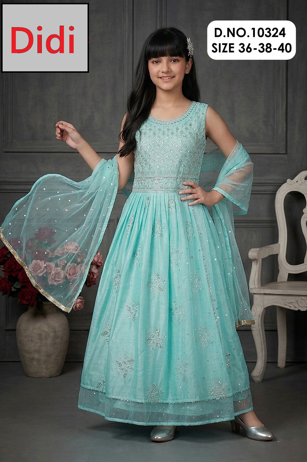Design 10324 Didi Chanderi Silk Girls Gown Dupatta Set Exporter India
