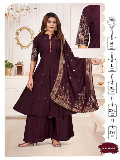 Design 1032 Aksr Roman Silk Readymade Plazzo Style Suits Wholesale Price