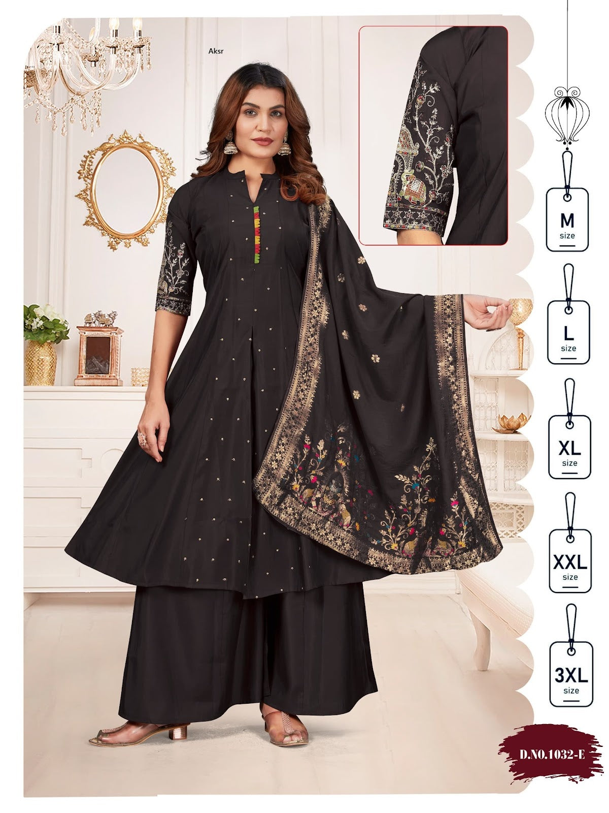 Design 1032 Aksr Roman Silk Readymade Plazzo Style Suits Wholesale Price