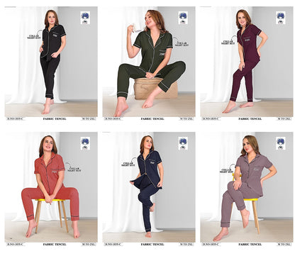 Design 1035 Pink Tencil Collar Night Suits Supplier