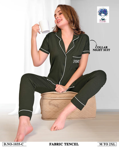 Design 1035 Pink Tencil Collar Night Suits Supplier