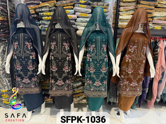 Design 1036 Safa Creation Georgette Semi Stitched Suits Wholesale Price