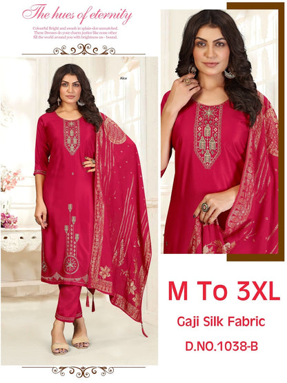 Design 1037-1038 Aksr Gaji Silk Readymade Pant Style Suits Wholesaler India