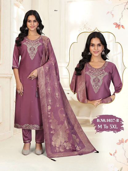 Design 1037-1038 Aksr Gaji Silk Readymade Pant Style Suits Wholesaler India