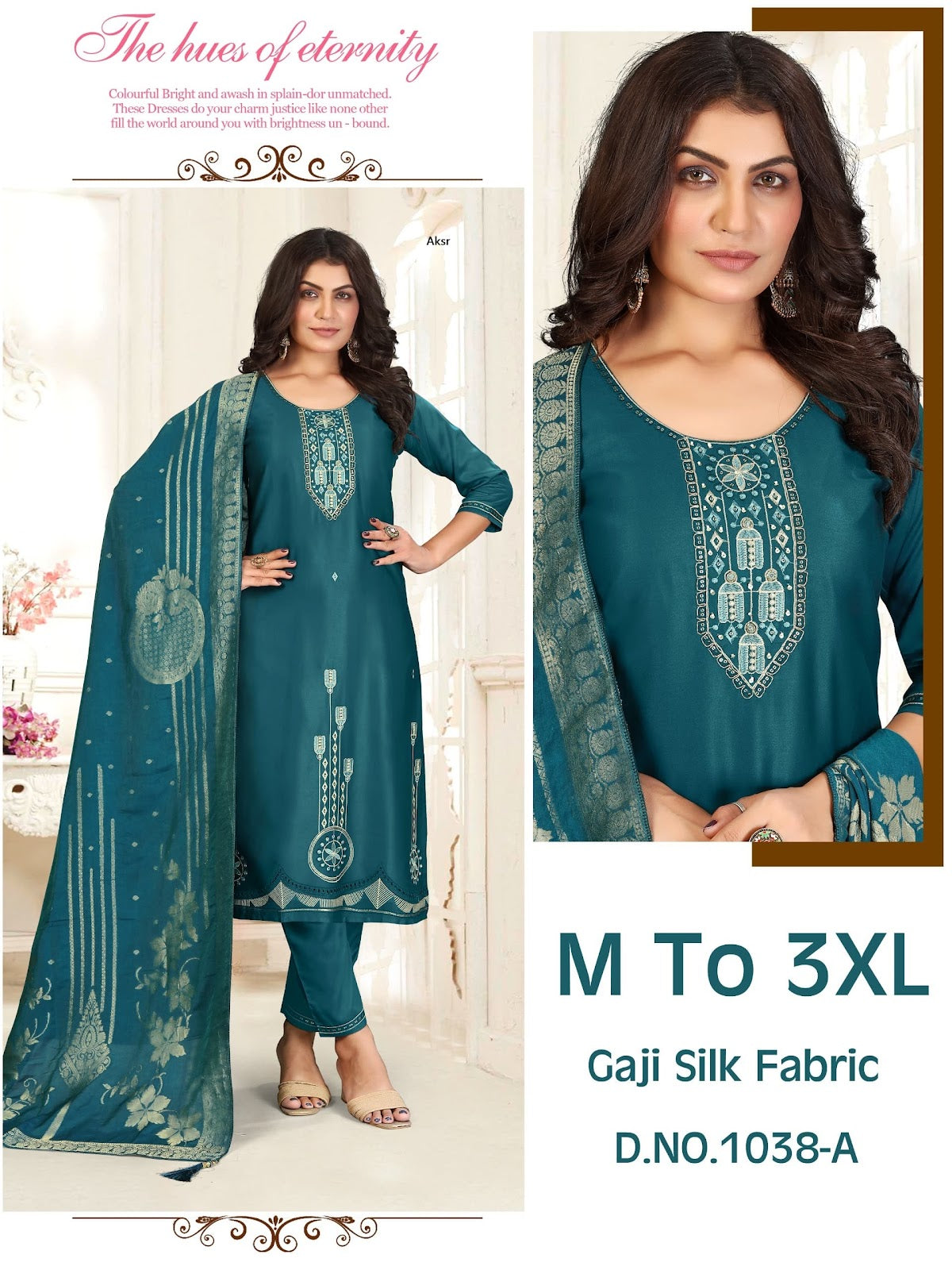 Design 1037-1038 Aksr Gaji Silk Readymade Pant Style Suits Wholesaler India