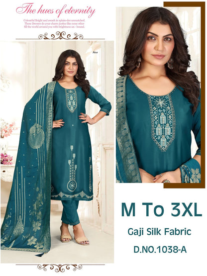 Design 1037-1038 Aksr Gaji Silk Readymade Pant Style Suits Wholesaler India