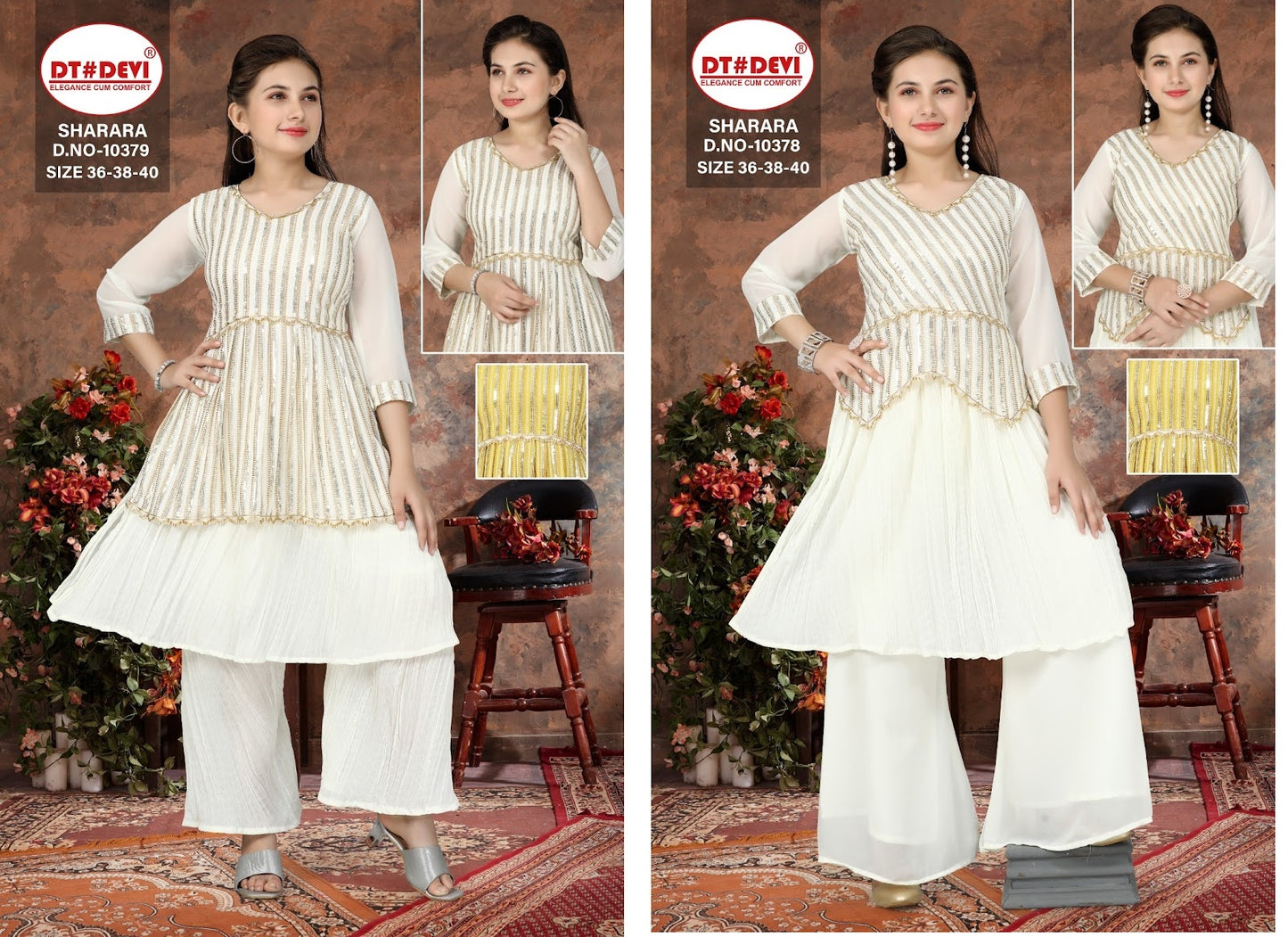 Design 10378 And 10379 Dt Devi Readymade Girls Sharara Suits Manufacturer Ahmedabad