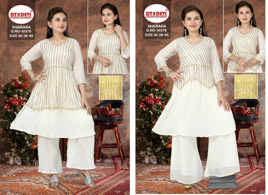 Design 10378 And 10379 Dt Devi Readymade Girls Sharara Suits Manufacturer Ahmedabad