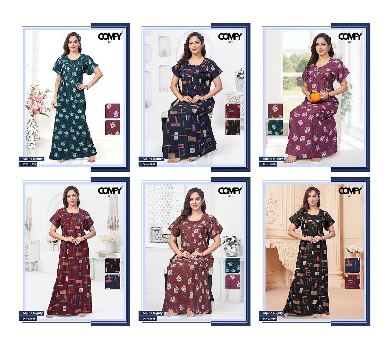 Design 1038-1039 Comfy Alpine Night Gowns Wholesaler Ahmedabad