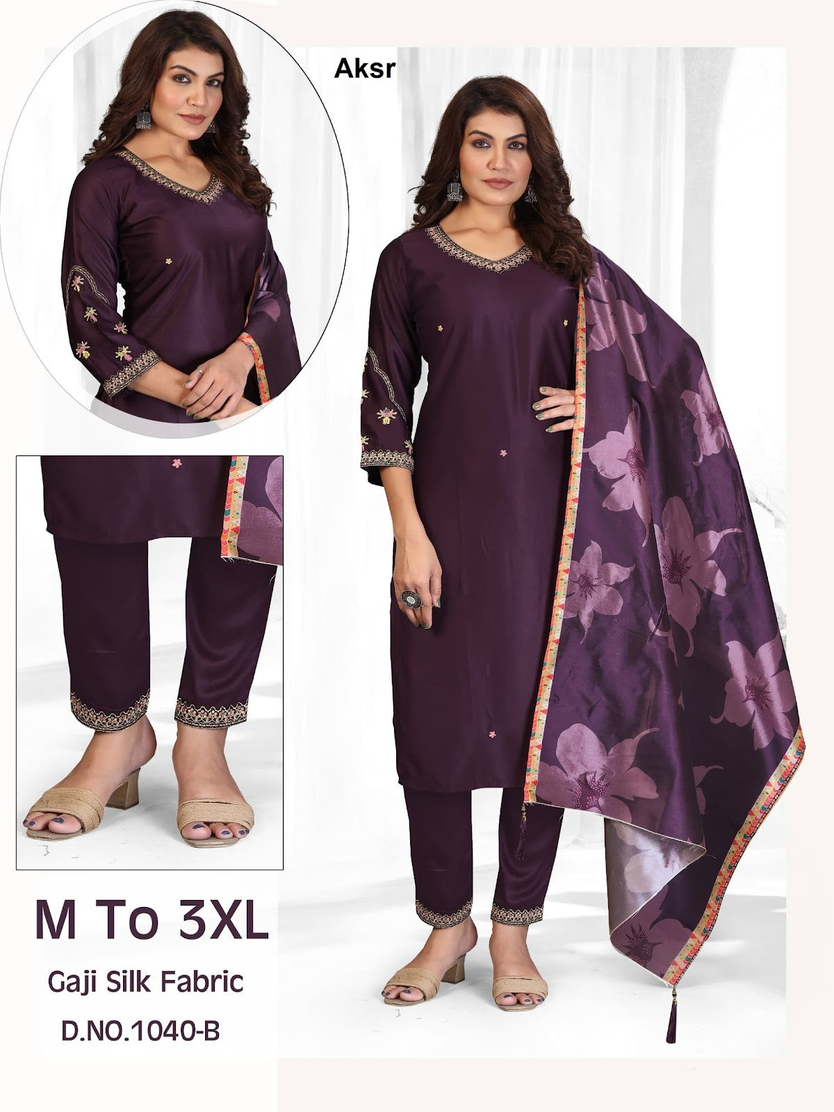 Design 1040 Aksr Gaji Silk Readymade Pant Style Suits Supplier Gujarat