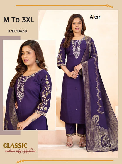 Design 1042 Aksr Roman Silk Readymade Pant Style Suits Wholesale Price