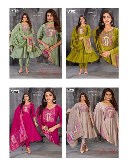 design 1044 aksr roman silk readymade anarkali suits supplier gujarat