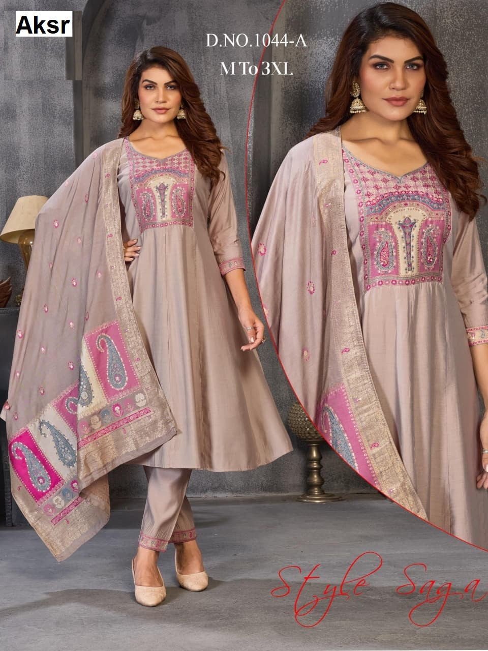 design 1044 aksr roman silk readymade anarkali suits supplier gujarat