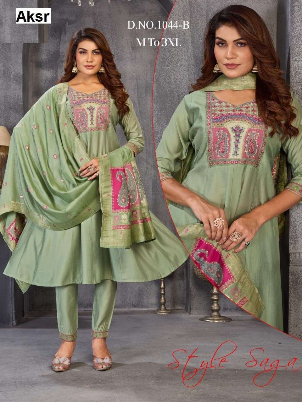 design 1044 aksr roman silk readymade anarkali suits supplier gujarat