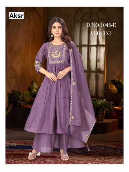 Design 1048 Aksr Roman Silk Readymade Plazzo Style Suits Wholesale Price