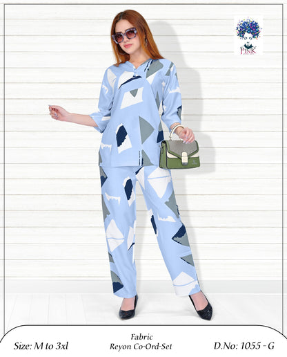 Design 1055 G Pink Reyon Co Ord Set Manufacturer