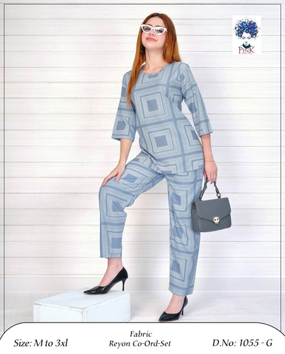 Design 1055 G Pink Reyon Co Ord Set Manufacturer