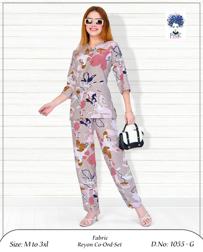 Design 1055 G Pink Reyon Co Ord Set Manufacturer
