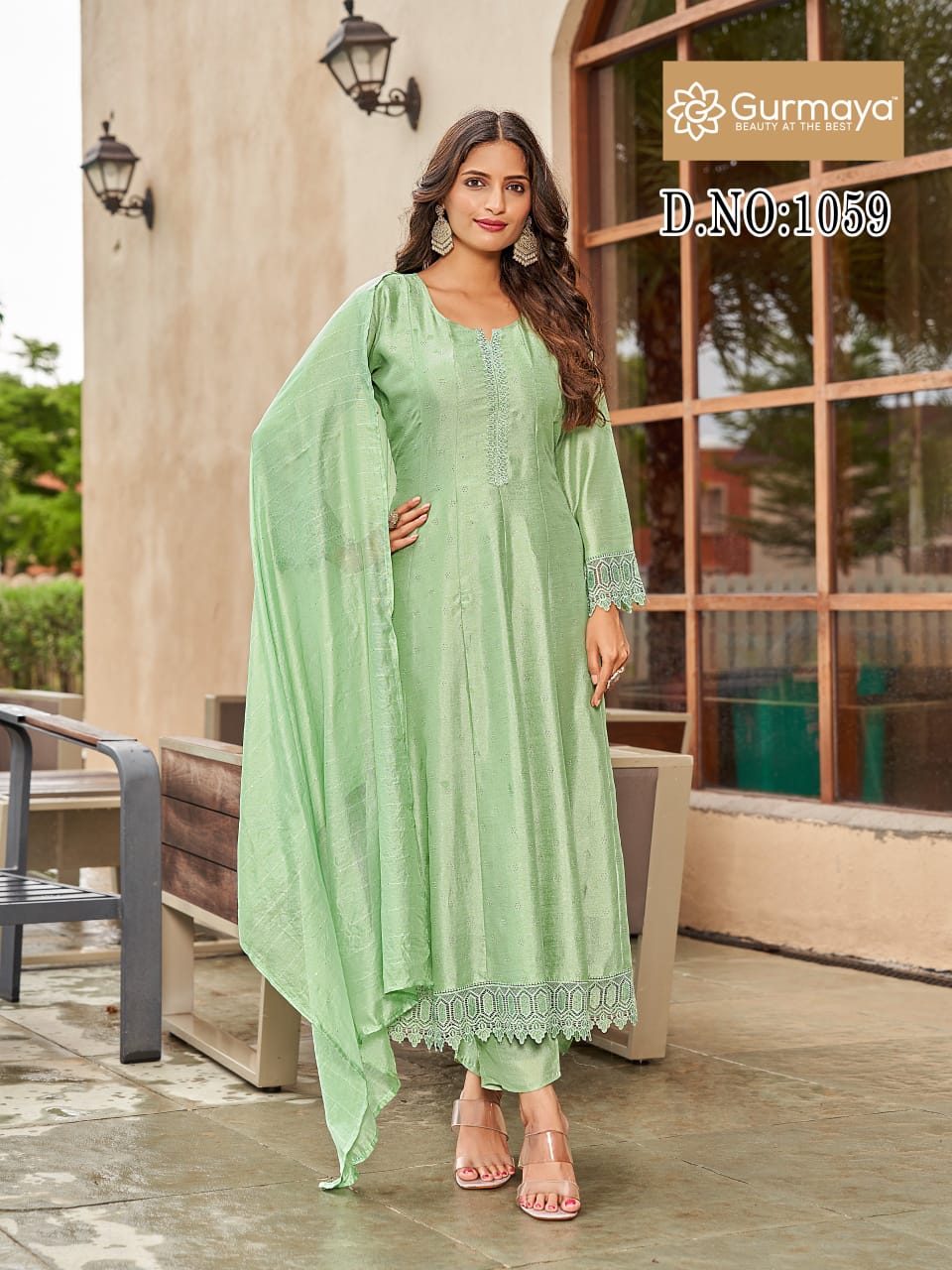 Design 1058-1059 Gurmaya Aanchi Vichitra Silk Readymade Anarkali Suits Wholesaler Ahmedabad