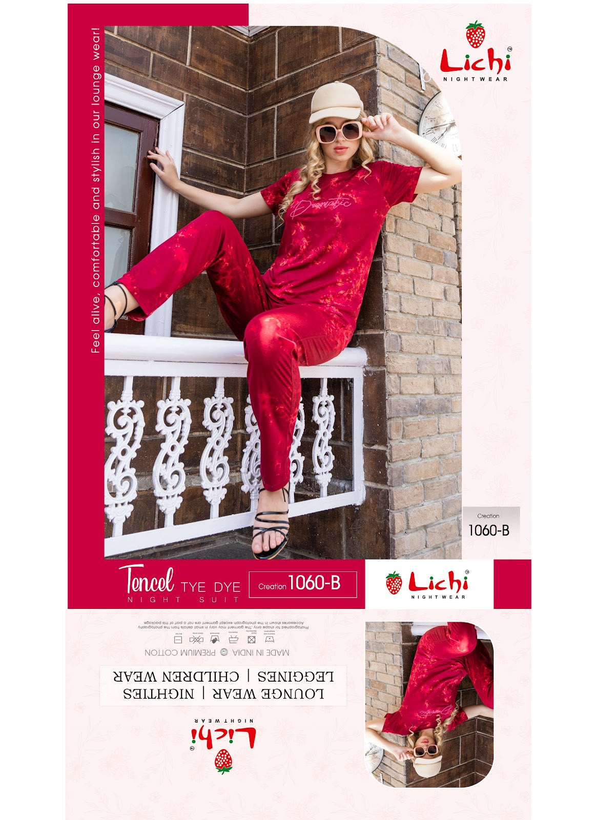 Design 1060 Lichi Tie Dye Pyjama Night Suits Exporter