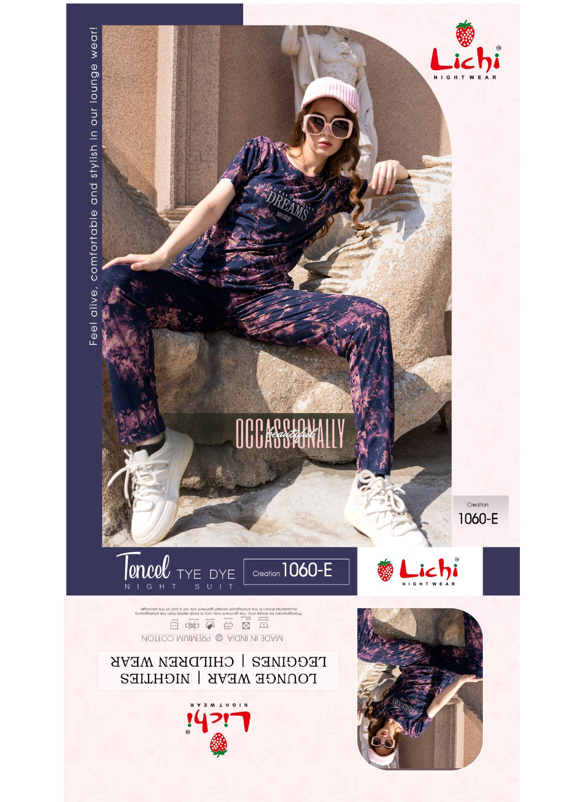 Design 1060 Lichi Tie Dye Pyjama Night Suits Exporter