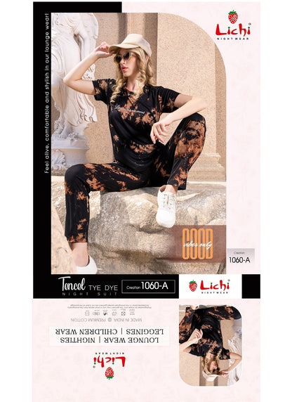 Design 1060 Lichi Tie Dye Pyjama Night Suits Exporter