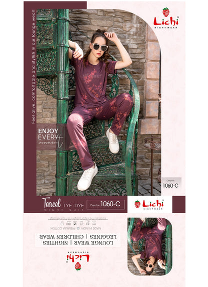 Design 1060 Lichi Tie Dye Pyjama Night Suits Exporter